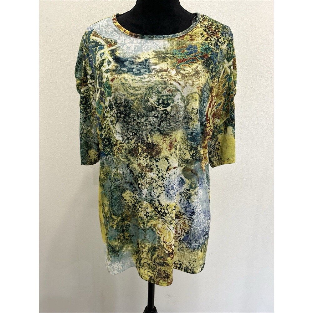 Investments Woman Sz 1X Top NWT Multi Color Floral 3/4 Sleeves Pullover